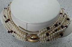 VINTAGE ESTATE GUMPS GARNET PEARL 14k GOLD NECKLACE 11 STRAND 17” ~ 89.2 Grams