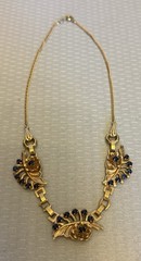 40s Retro Barclay Goldfilled Necklace Blue Rhinestone Floral Multi Tone Gold GF