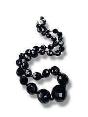 Austria Jet Black Crystal Hand Knotted Necklace 15.25″ – 17.75″ Vintage