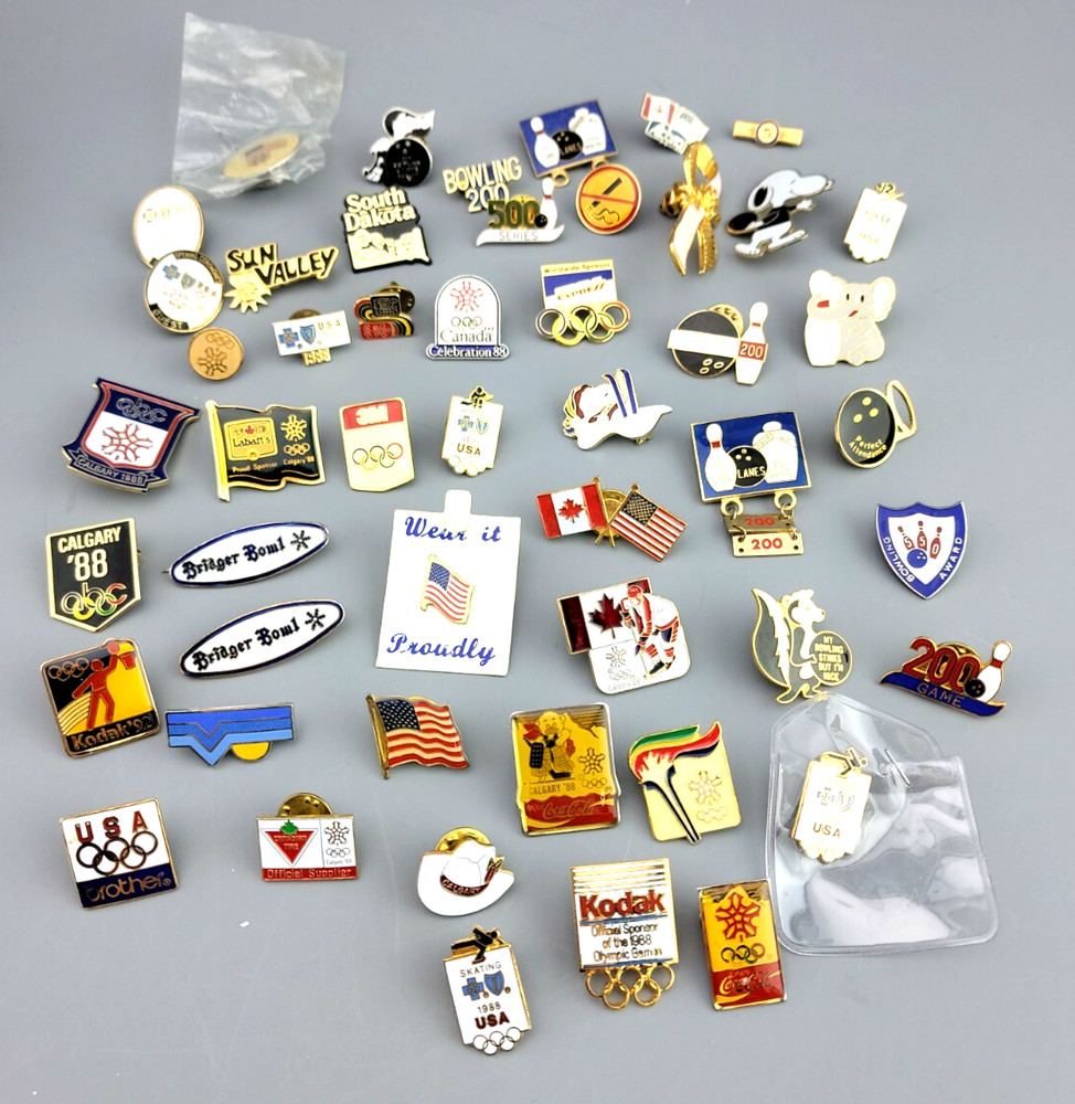 Vintage Tack Tac Hat Pin Lot mix calgary 88 -sports – bowling- advertising