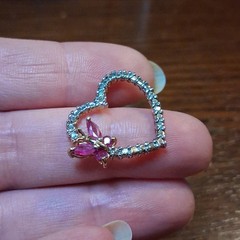 Vintage Sterling Vermeil Ruby Butterfly Heart Pendant 2.7g See Pics/Description