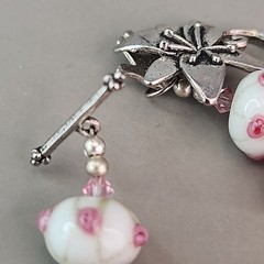 Glass Beaded Bracelet Lampwork Pink Freshwater Pearl Handmade 6.75″