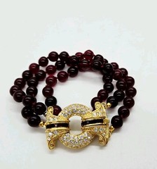 NOLAN MILLER Bracelet Bordeaux Red Glass Bead Rhinestone Vintage Couture 8 in