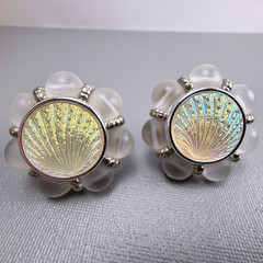 Vintage Acrylic Shell Clip On Earrings Iridescent Beach