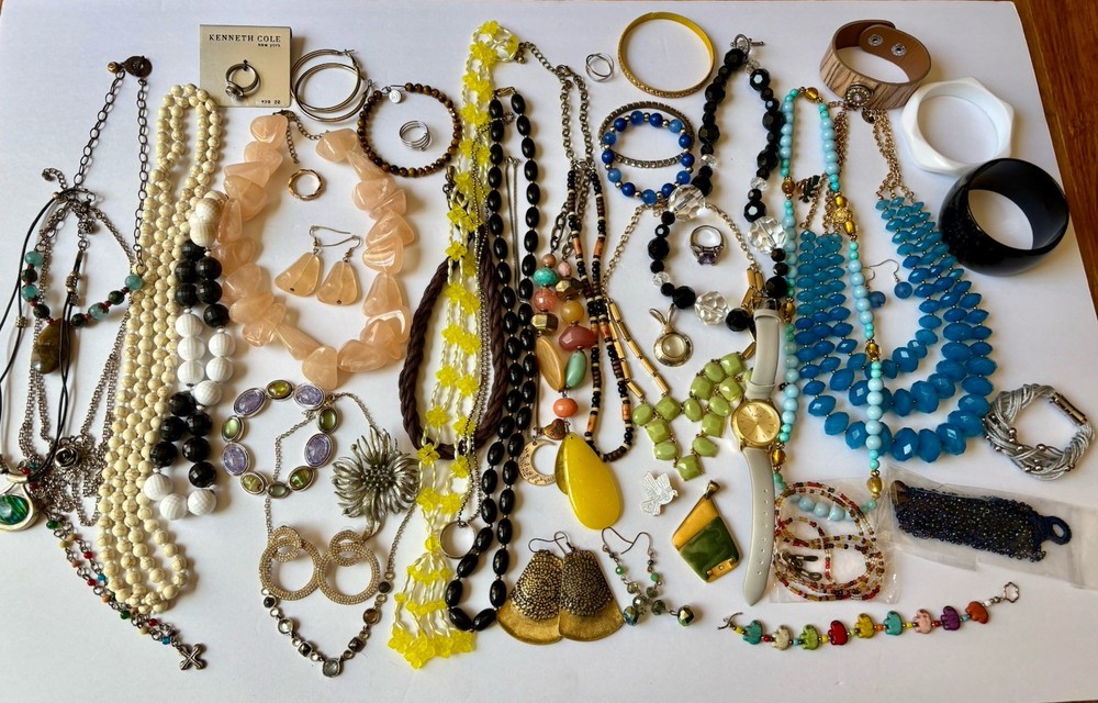 Estate Jewelry Lot Chunky Necklaces Earrings Wearable Rings Brooch VTG-now 45+