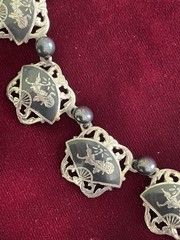 Vintage Siam Niello & Silver Goddess Of Lightening Bib Necklace -Signed