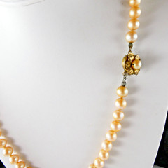 Vintage Miriam Haskell Faux Pearl Necklace Strand Brass Tone Clasp Classic