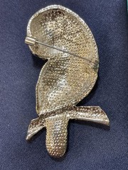 Large Vintage Owl Bird AB Rhinestone Brooch Pin Perched On Branch Costume