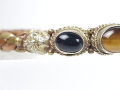 Vintage Braided Mixed Metals Bangle Bracelet Blue Goldstone Tiger Eye Stone Cuff