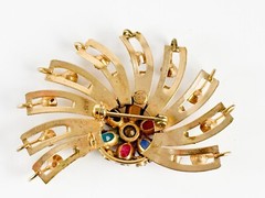 M&S VTG Brooch Pin Pendant 12KT GF Art Deco Faceted Rhinestones Design Costume