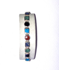 Vintage Sterling Silver Multi-Gemstone Signed Link Bracelet-Hinged-Flexible