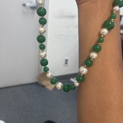 Jade Necklace Green Beads And White Pearls