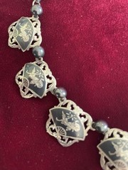 Vintage Siam Niello & Silver Goddess Of Lightening Bib Necklace -Signed