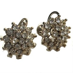 Clear Rhinestone & Gold Tone Screw Back Sparkly Earrings Retro Old Money Look