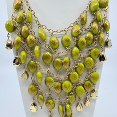 Necklace Vintage Gold Tone Lime Green Bead Bib Statement Bold Chunky Retro Y2K