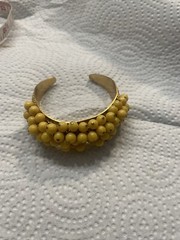 Vtg W Germany 1960s 5 Row Dangle Yellow Opaque Bead Cuff Bracelet GoldTone Frame