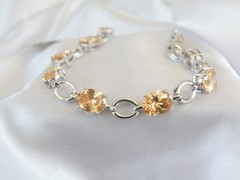 Vintage Sterling Silver 925 Gemstone Tennis Station Bracelet Fits 7″