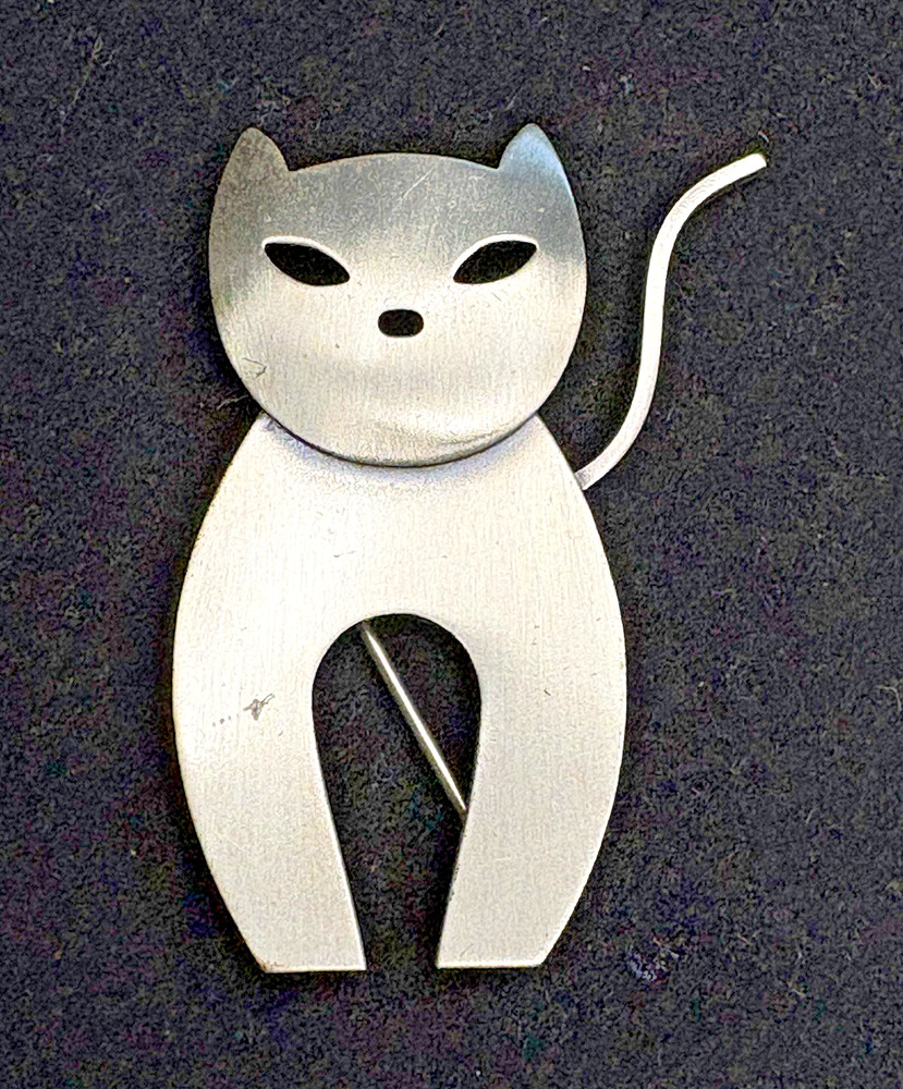Vintage Danecraft Matte Sterling Silver Cat Pin Brooch Free Shipping in Gift Box