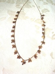 Vintage Brass Tone Copper Tone Necklace With Leaf & Berries Dangles 30 In. KJ