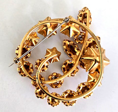 Vintage Austria Multi Autumn Colors Rhinestone Gold Tone Pin 1-7/8″