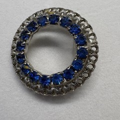 Blue Rhinestone Double Ring Brooch Pin