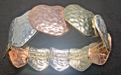 Hammered Heart Bracelet Silver Gold Copper 3 Tone Overlapping Shiny Stretchable