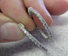 1.35 ctw VS1- VS2-G/H Diamond Hoop Earrings 14k White Gold 1 inch Make Offer