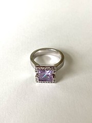 VTG Estate Find Sterling Silver Square Shape Amethyst Clear Crystal Ring Sz 7
