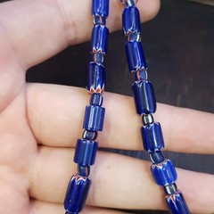 Vintage Venetian Style Blue Chevron Beaded Necklace 18in | 4.7–20.3mm Beads