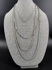 Vintage Silver Tone Layered Chain Statement Necklace Multi Strand MCM Retro
