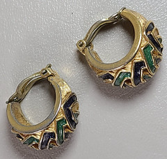 Jomaz Gold Tone Earrings Green Black Enamel