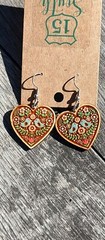 Beautiful vintage style heart earrings with flowers and birds. simple boho heart