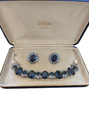 Vintage Julianna D & E Montana Blue Rhinestone 5 Link Bracelet & Earrings