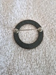 Vintage MCM Minimalist Circular Round Speckled Green Enamel on Copper Brooch