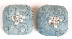 VTG Large Square Clip On Blue Metal Boho Artwork Beaded Sequence 1.5″x1.5″