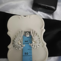 Vtg Rhinestone Leaf Wing Clip Earrings Climber Sara Coventry 60s Glam Silvertone
