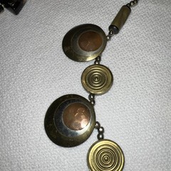 VTG Modernist Mixed Metal Necklace Brass Copper Disc Statement MCM 21”