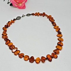 Cognac Amber Nugget Bead Necklace 25″ Long
