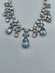 Vintage C*A 925 Sterling Silver Natural Blue Topaz Festoon Bib Statement…
