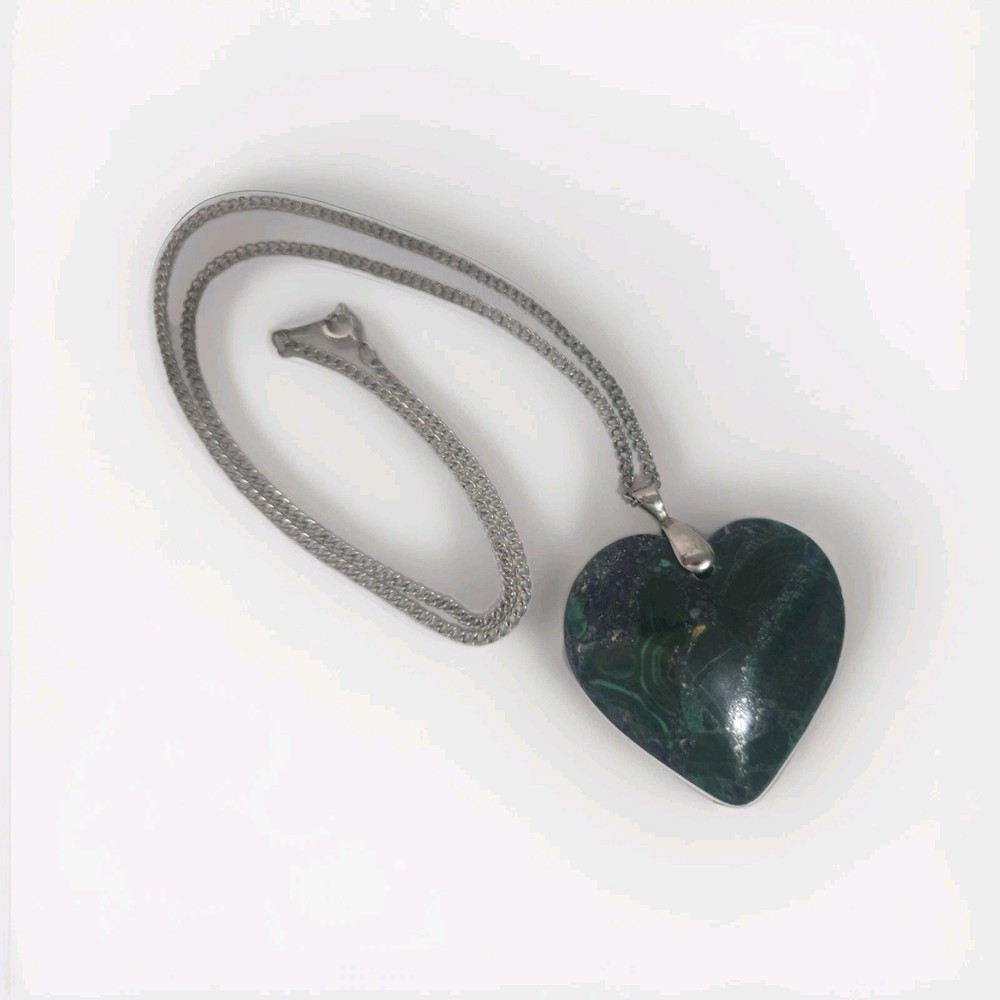 Native American Malachite & Pyrite Heart Necklace 18KGP