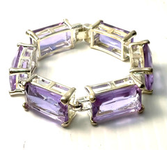 Amethyst Color Glass Bracelet Light Purple Crystal Stones Silver Tone Metal 7.5″