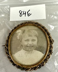 Antique Victorian Photo Brooch Child Portrait Brass Rope Frame c1900