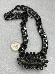 Vintage Gun Metal Thick Chain Multicolor Acrylic Rhinestone Pendant Necklace 18”