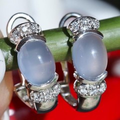 signed BH EFFY 14k white gold earrings 3.10ct blue chalcedony diamond 4.1g N2752