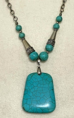 Vintage Silver Toned Turquoise and Silver Bead Pendant Necklace