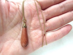Vintage Gold-Filled Goldstone Tear Drop Pendant Necklace ETC10290