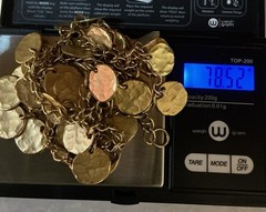 Vintage Kenneth Jay Lane Satin Gold Hammered Coins Discs Necklace 36″ Long 1980s