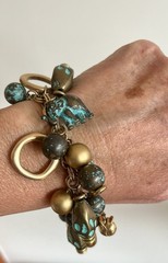 Vintage Charm Bracelet Blue Goldtone Elephant Beads Signed Roxsann
