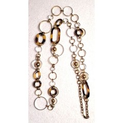 Vtg Two Tone Long Chain Necklace Silver Gold Open Rings Tortoise Shell Links
