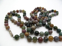 Vintage Opera Length Indian Agate 8.5mm Green Knotted Stone Necklace 48 In